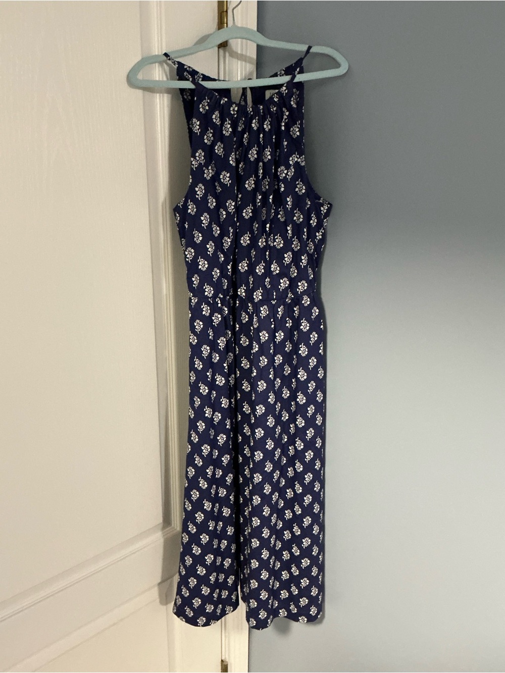 J. Crew Navy Maxi Dress with White Floral Print